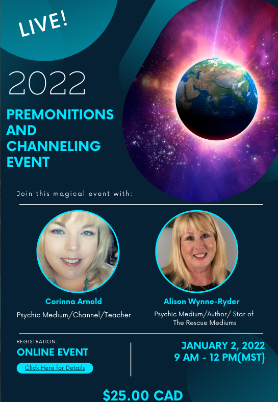 Full poster for premonitions & channeling event for Jan 2022